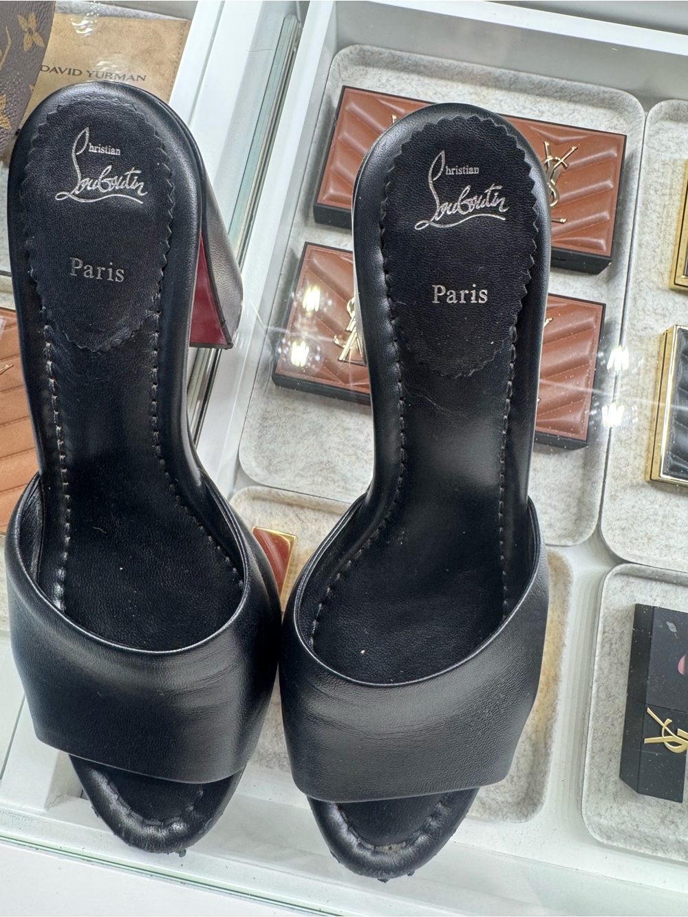 Christian Louboutin Black Leather Slide Mules with Red Soles